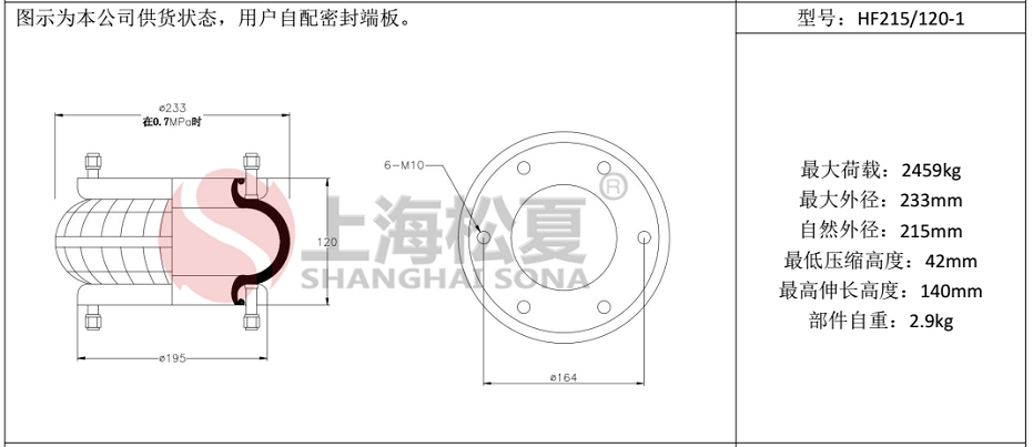 HF215/120-1法蘭式橡膠氣囊，糾偏氣囊